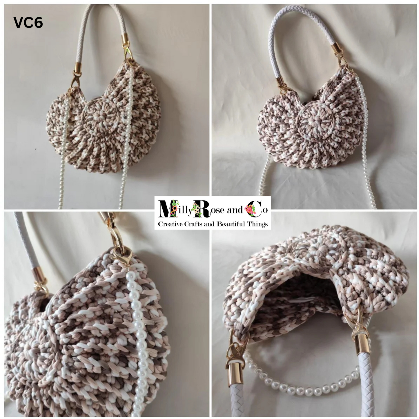 Crochet Nautilus Shell Hand Bag Handmade Shell Cross Body Variegated Colour Novelty Conch Bag Pearl Chain Gift Idea