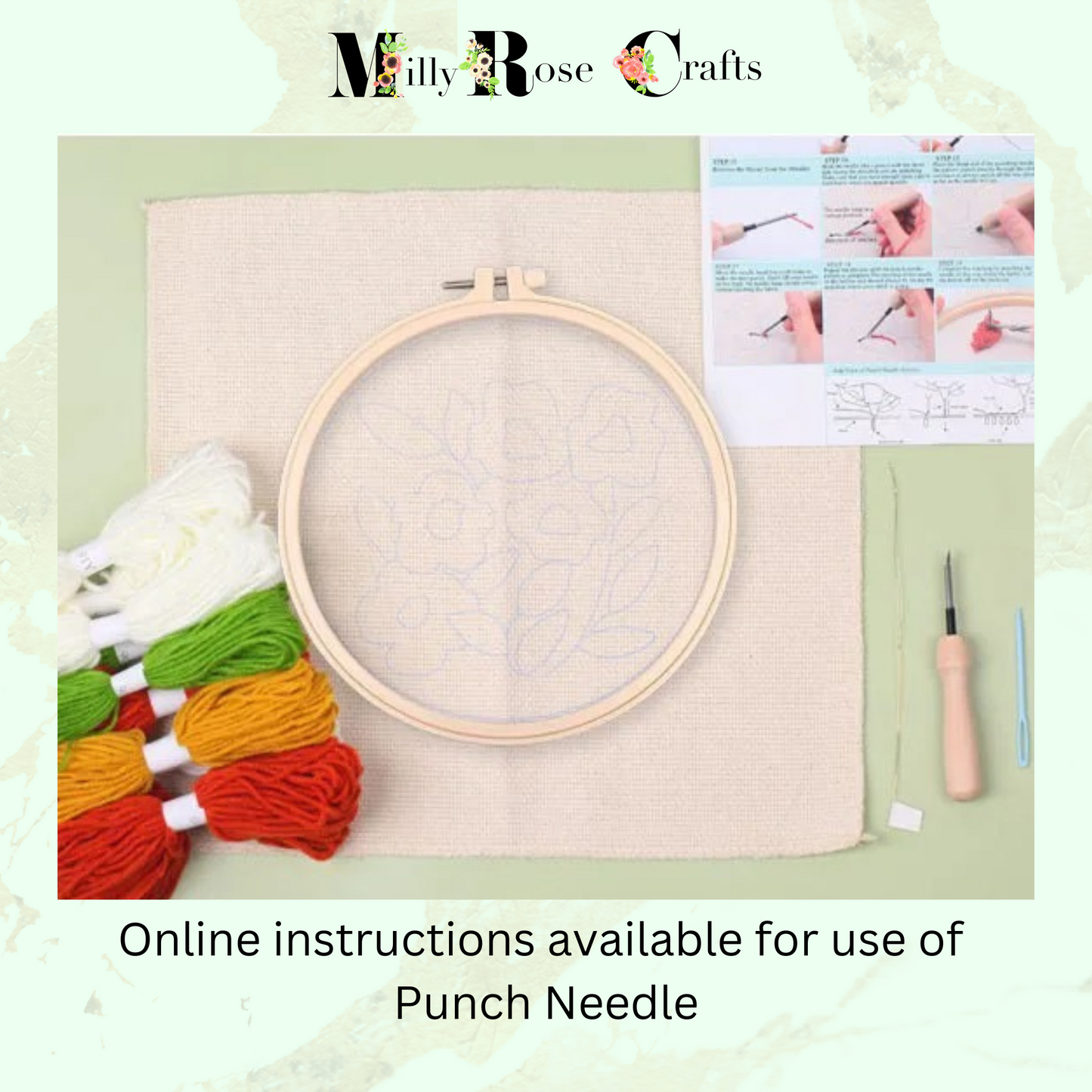 Black Cat Punch Needle Kit Beginner Adult Cat and Plant Punch Needle Embroidery Kit 20cm Hoop Complete DIY Craft Kit Gift Idea