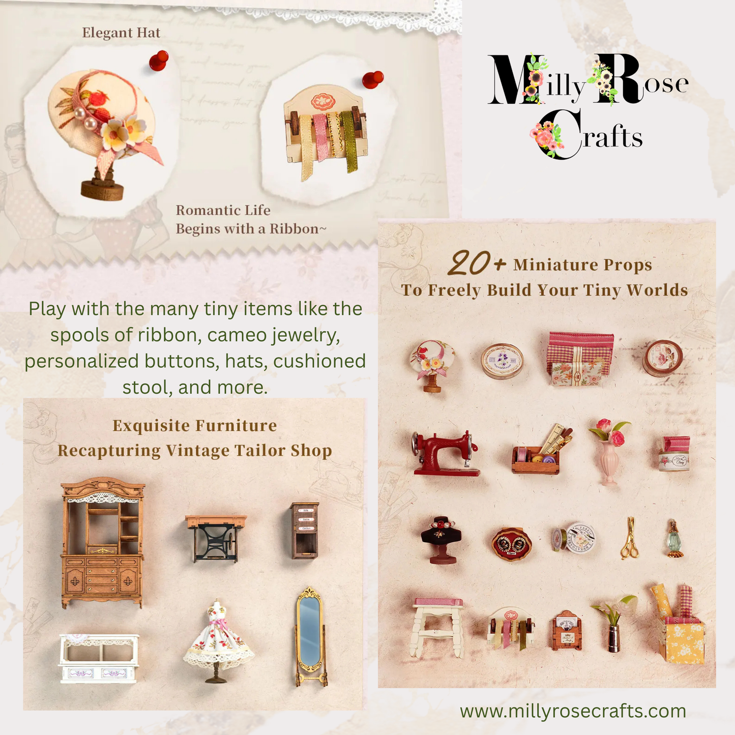 Rolife Elsa's Tailoring DIY Miniature House Robotime Dollhouse Studio Vintage Victorian Style Decor For Miniature Collectors 14+ Adults
