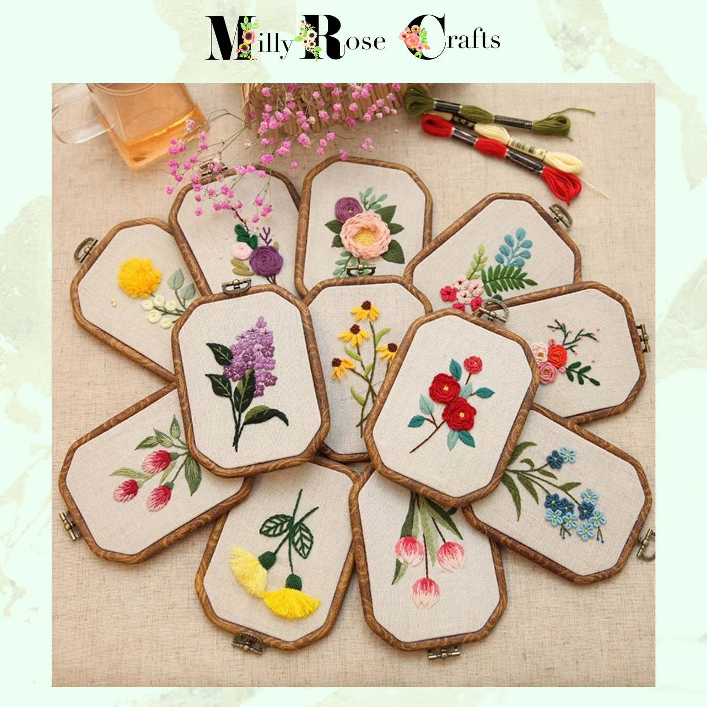 Spring Flower Embroidery Kits Tulip DIY Daisy Flower Pattern Lilac Snow Drops Clover Summer Flower Embroidery kit,Roses Stamped Cross Stitch