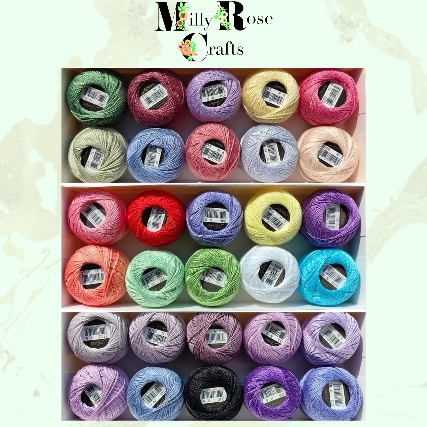 Perle Cotton Size 8 Egyptian Perle Cotton Thread 5gm balls 43yds 10 Assorted Colour Pack  100% Egyptian Long Fibre Cross Stitch Floss Crochet Thread