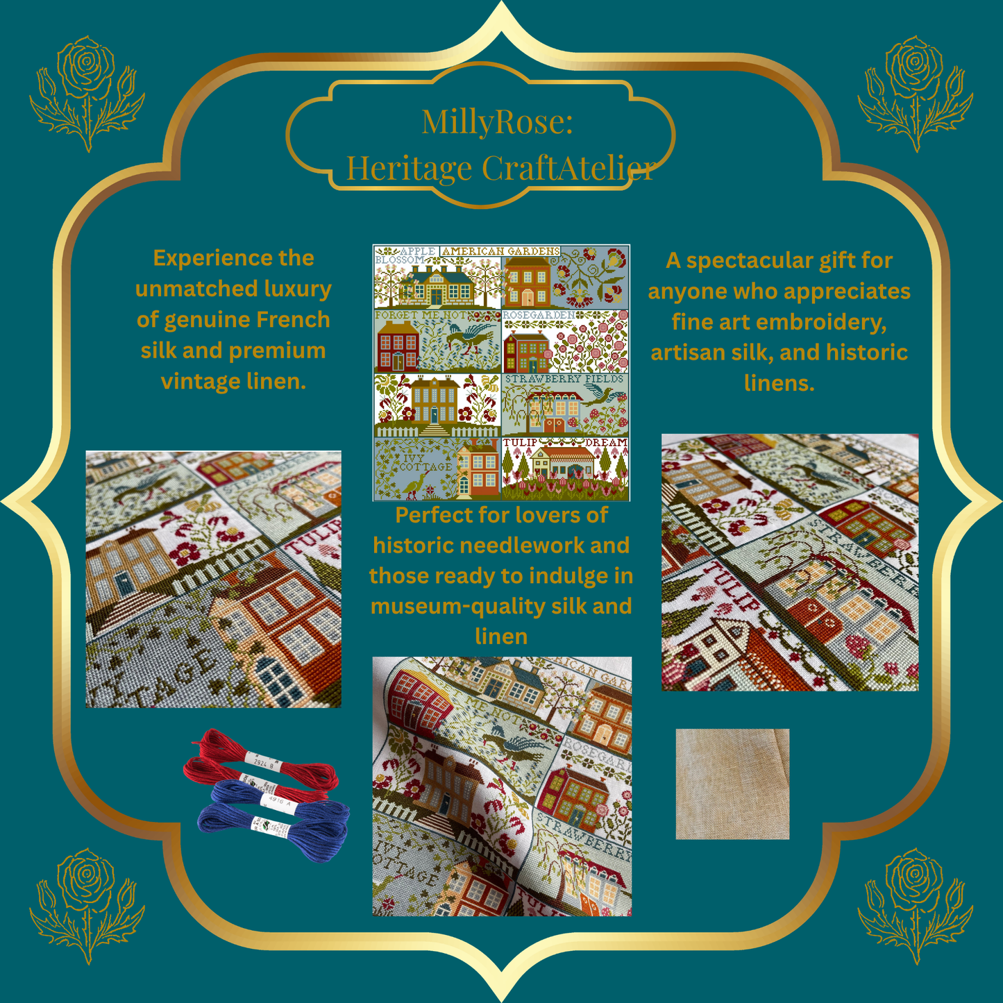American Gardens Silk Cross Stitch Kit Heritage Cross Stitch Historische Stickmuster  Au Ver à Soie