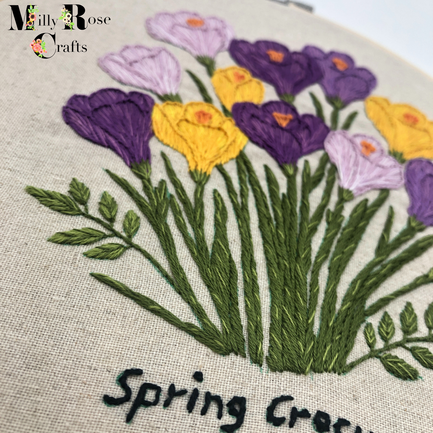 Crocus Embroidery Kit Spring Crocuses Flower Beginner Friendly Pre Stamped Linen/Cotton Embroidery Cloth Cross Stitch 20cm Hoop Craft Gift