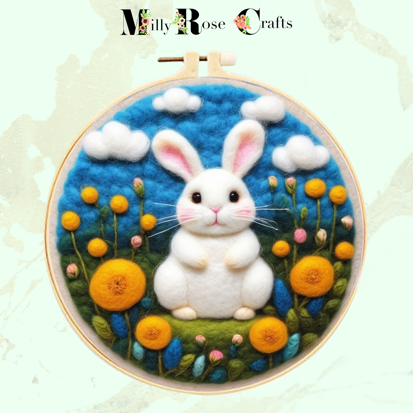 2D Rabbit Needle Felting Kit Adult Beginner Easter Bunny Wool Painting Kit Complete Spring Bunnies Felting Kit Craft Gift Idea