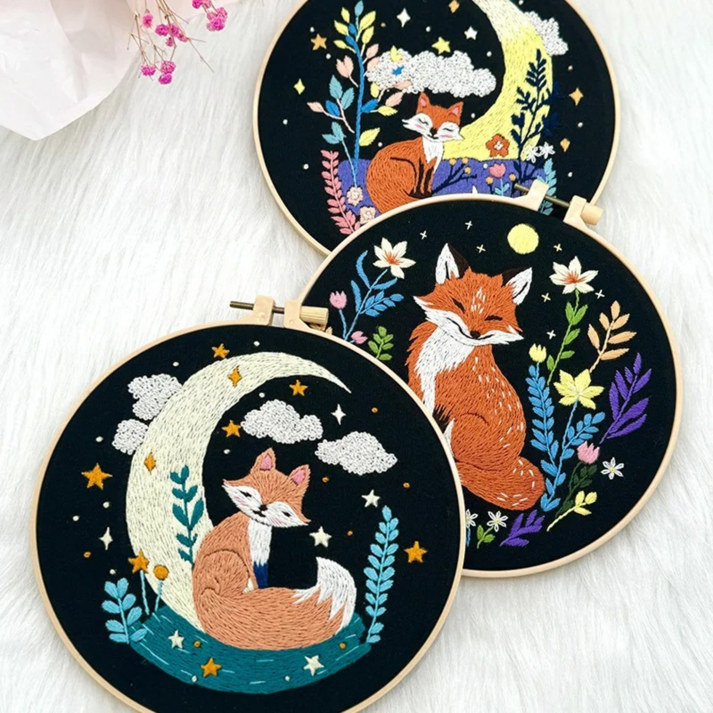 Fox Embroidery Kits DIY Beginner Adults Cute Fox Thread Painting Embroidery Kit Stamped Cross Stitch Craft Gift Idea