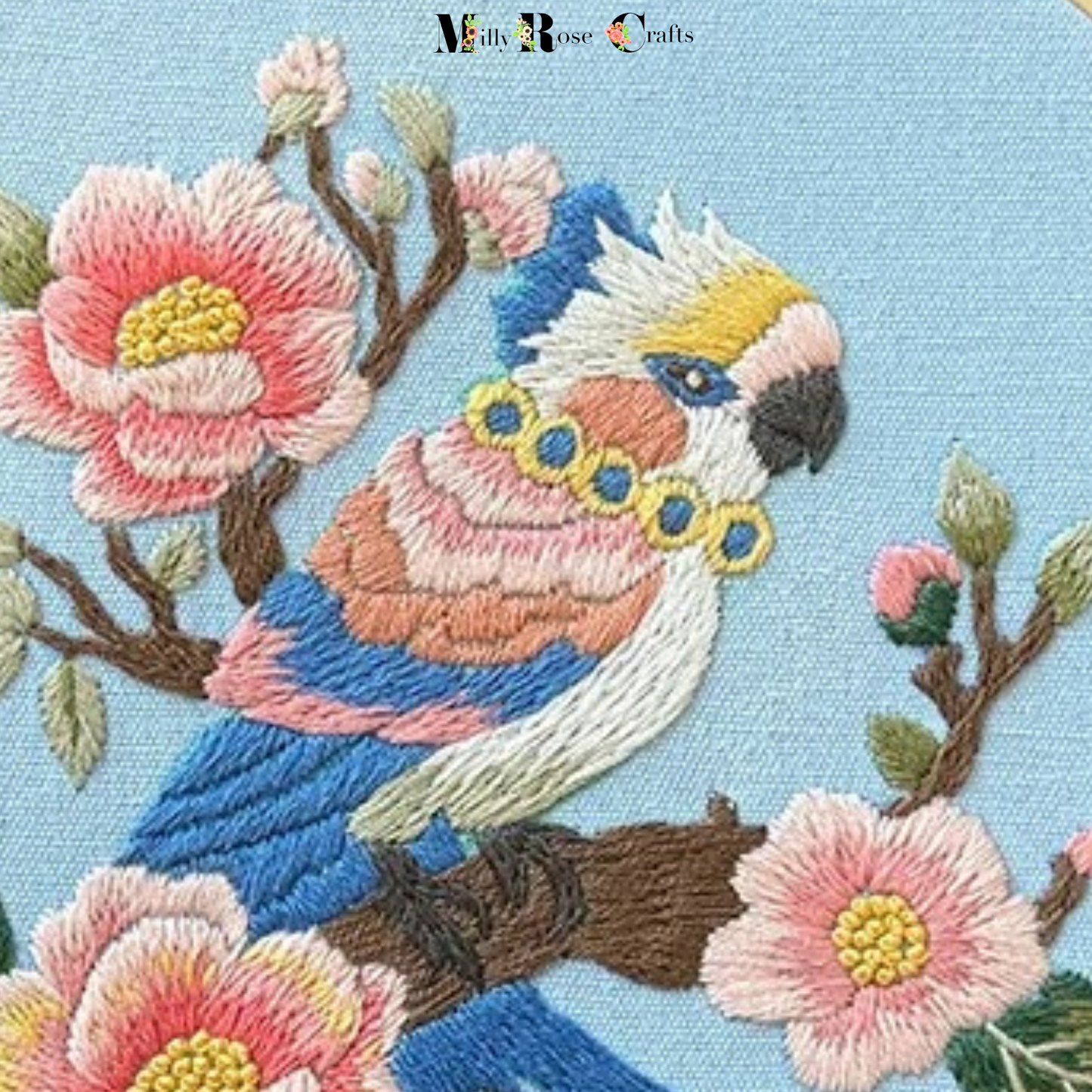 Cockatiel Parakeet Embroidery Kit Parrot Cross Stitch Bird & Flower Embroidery 20cm Hoop English Instruction Complete DIY Embroidery Craft