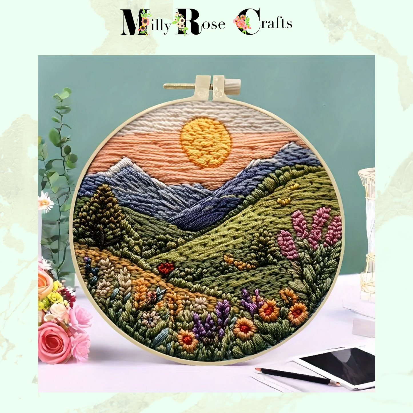 Rustic Moorland Embroidery Kit Countryside Landscape Embroidery Adult Intermediate Complete DIY Stamped Cross Stitch 15cm Hoop Craft Gift