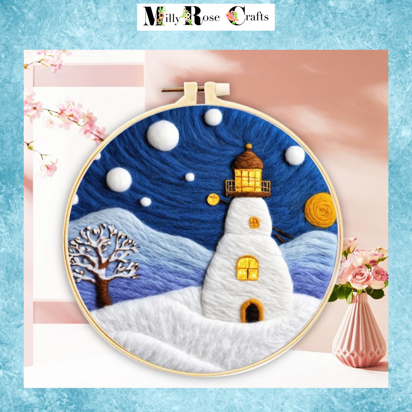 2D Winter Needle Felting Kits Starry Night Needle Painting Kit Snow Scene Needle Felting Kit Winter Craft Decor Perfect Christmas Gift Idea