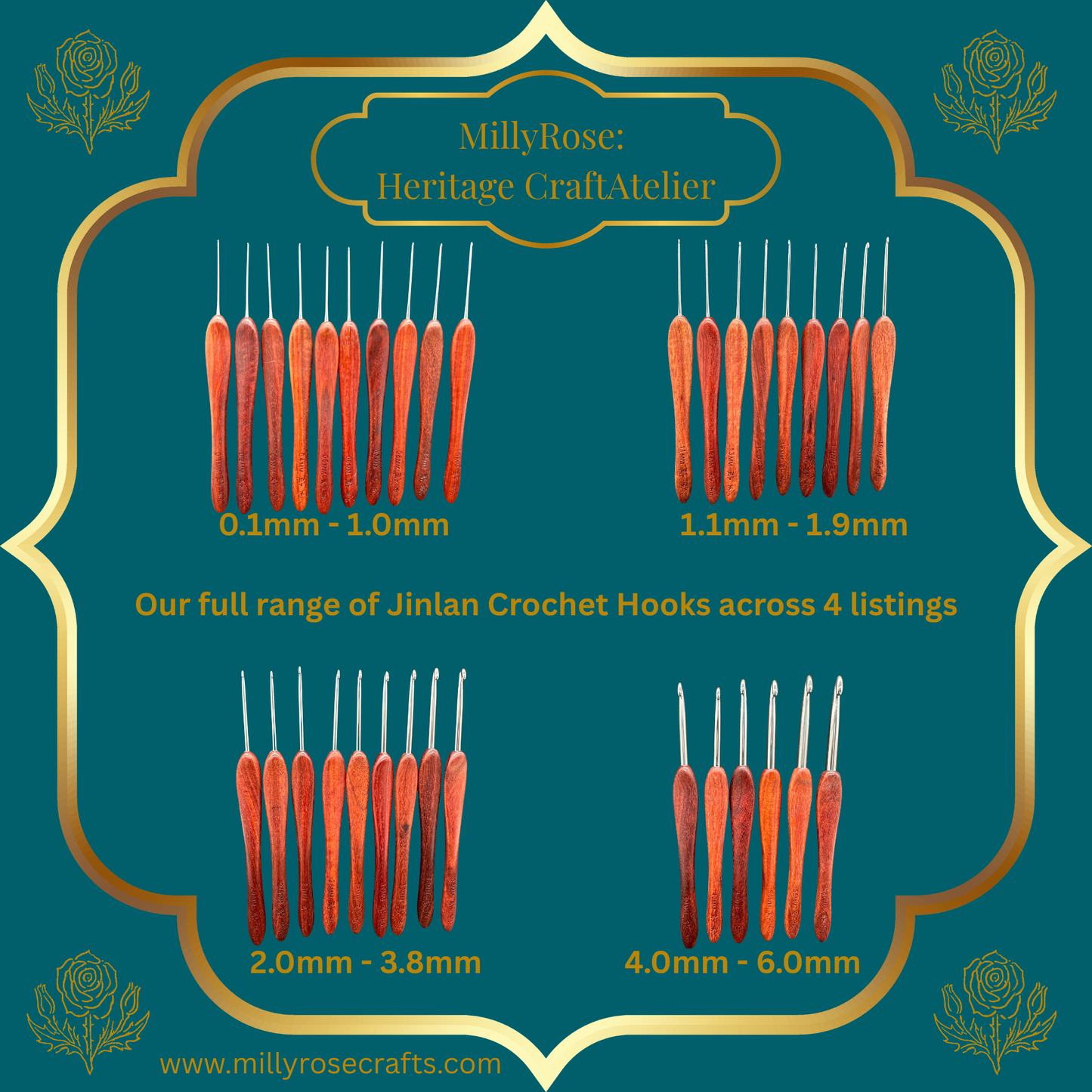 Jinlan Red Sandalwood Crochet Hook, Micro Crochet 4.0mm to 6.0mm High End Ergonomic Crochet Tool, Luxury Handcrafted Lace Hook, Heirloom Fiber Arts Gift, 100mm Handle