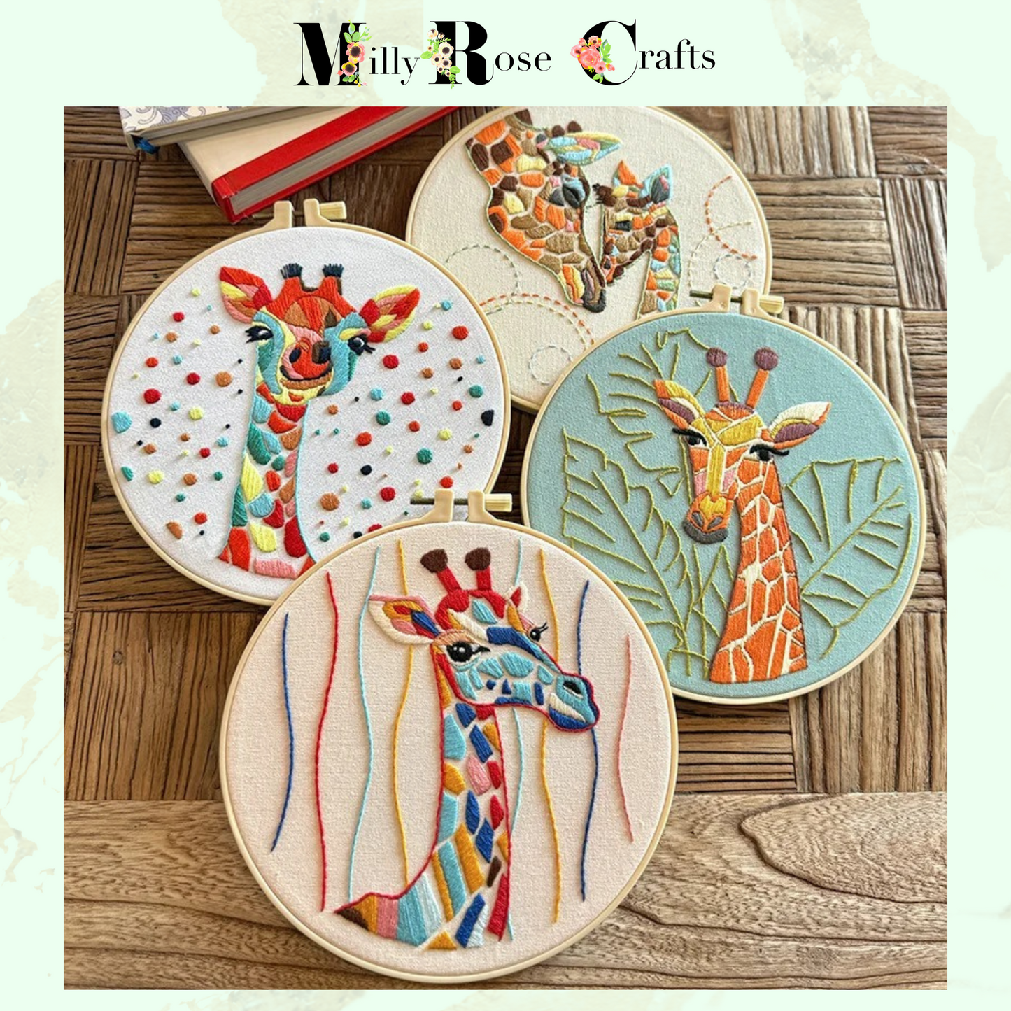 Giraffe Embroidery Kit Adult Beginner Colourful Giraffe Embroidery Cross Stitch Complete Kit 20cm Hoop Craft Gift Idea