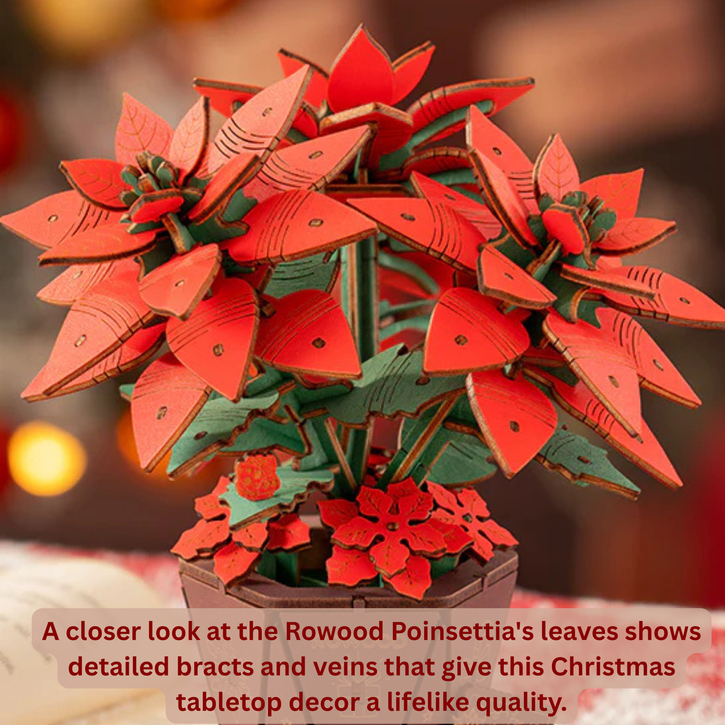 Rowood Christmas Poinsettia Flower Kit Robotime 3D Puzzle DIY Wooden Flower Craft Kit Christmas Table Décor Wooden Craft Gift Toy Gift Kit