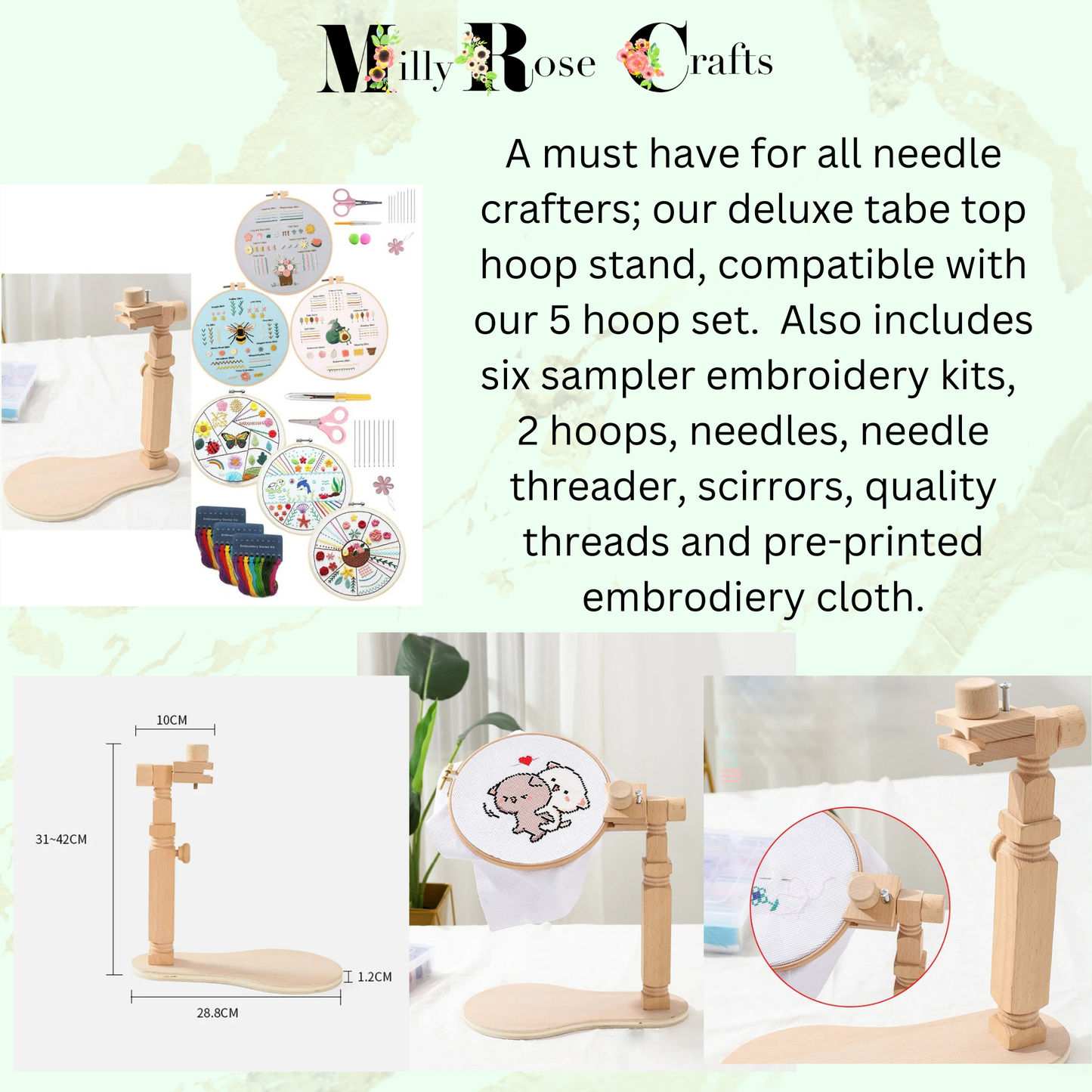 Deluxe Embroidery Kit Set of CXC Embroidery Threads Hands Free Table Hoop Holder 1-35 Amo Threads Cross Stitch Samplers Variegated Threads 20cm Adjustable Hoops Set Craft Gift Idea