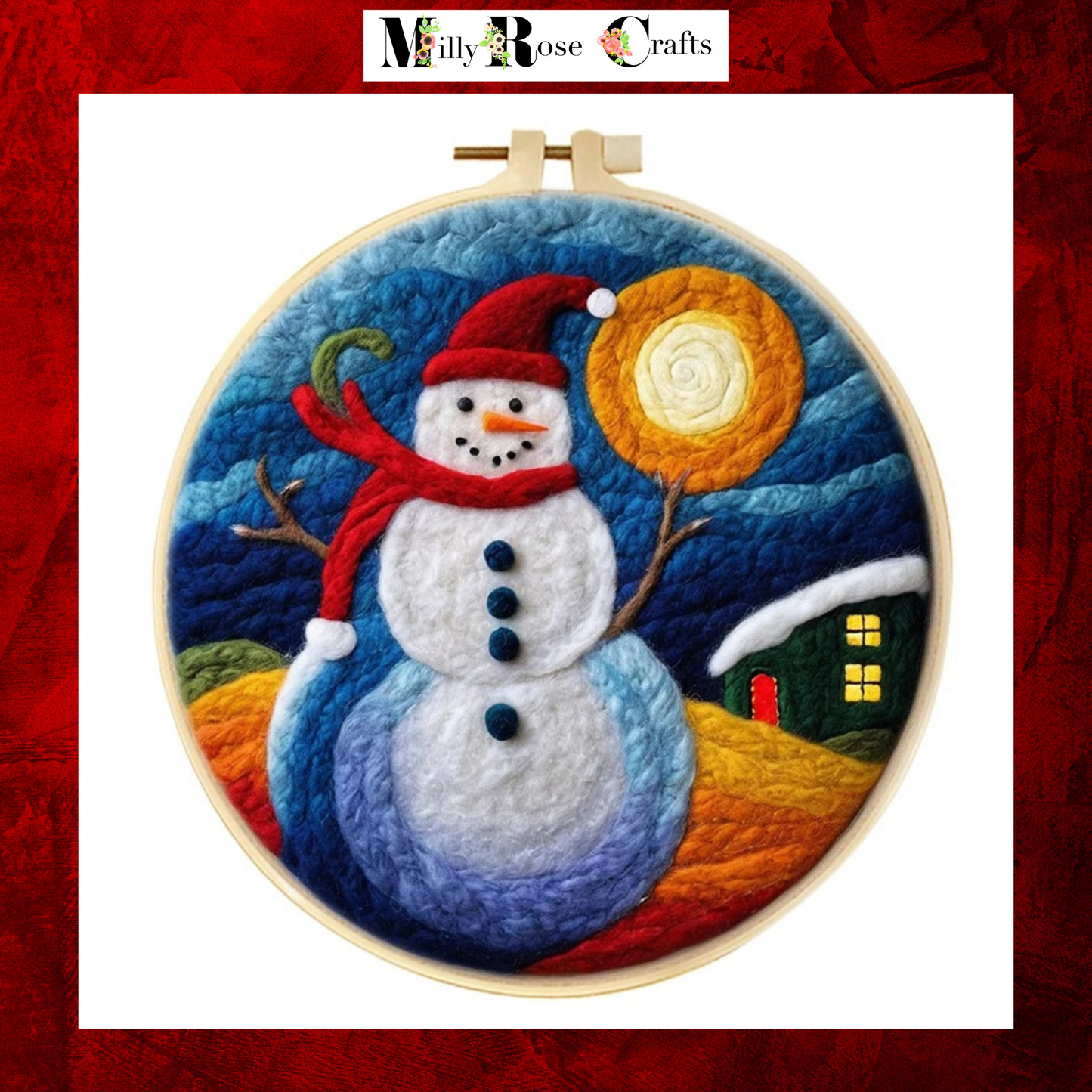 2D Winter Needle Felting Kits Xmas Needle Painting Kits Snowman Needle Felting Kit Perfect Christmas Gift Idea