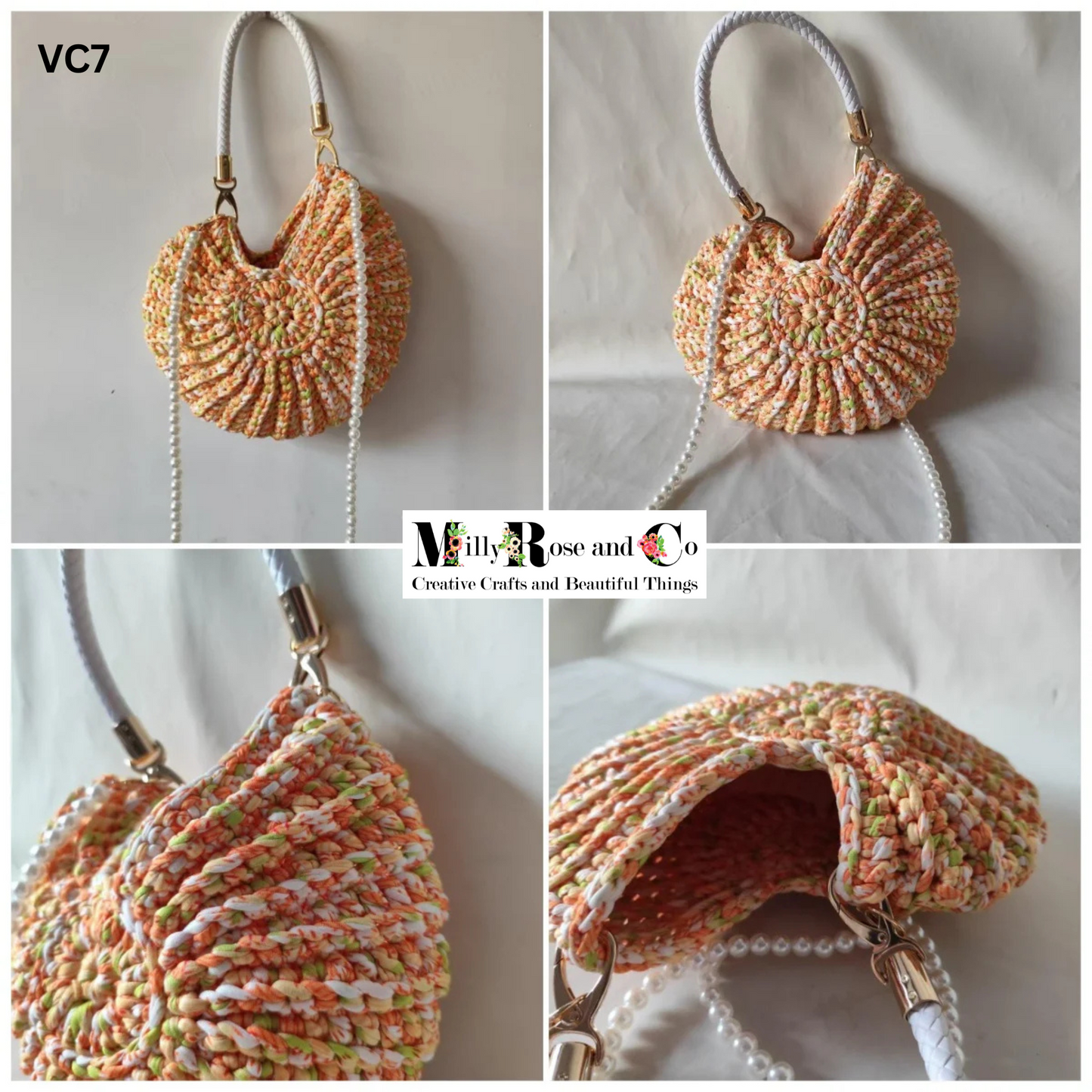 Crochet Nautilus Shell Hand Bag Handmade Shell Cross Body Variegated Colour Novelty Conch Bag Pearl Chain Gift Idea