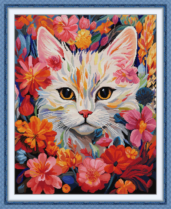 Cat in Flowers Cross Stitch Kit