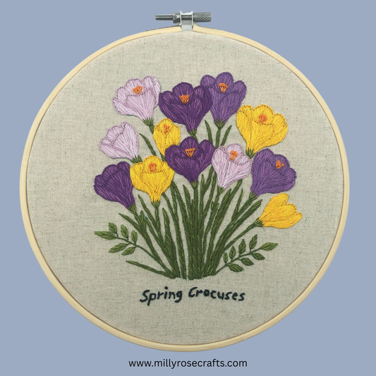 Spring Crocus Embroidery Kit, Floral Hand Needlework Kit, Beginner Botanical Craft, Heritage Floral Art, MillyRose Atelier