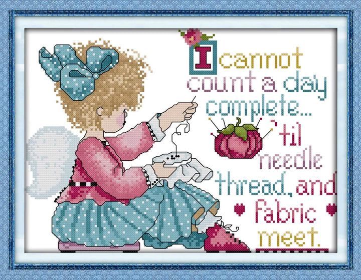 Girl with Embroidered Cross Stitch Kit