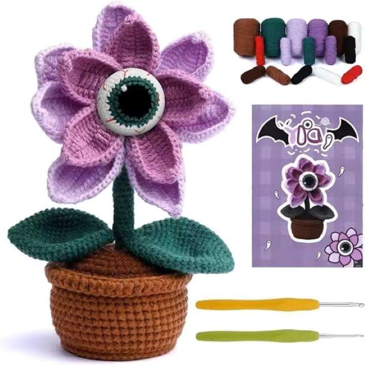 Halloween purple eyeball flower crochet kit