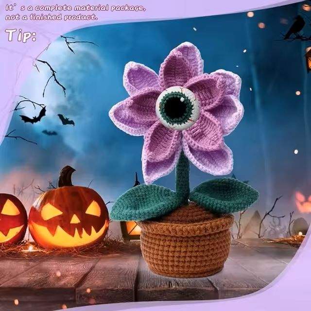 Halloween purple eyeball flower crochet kit