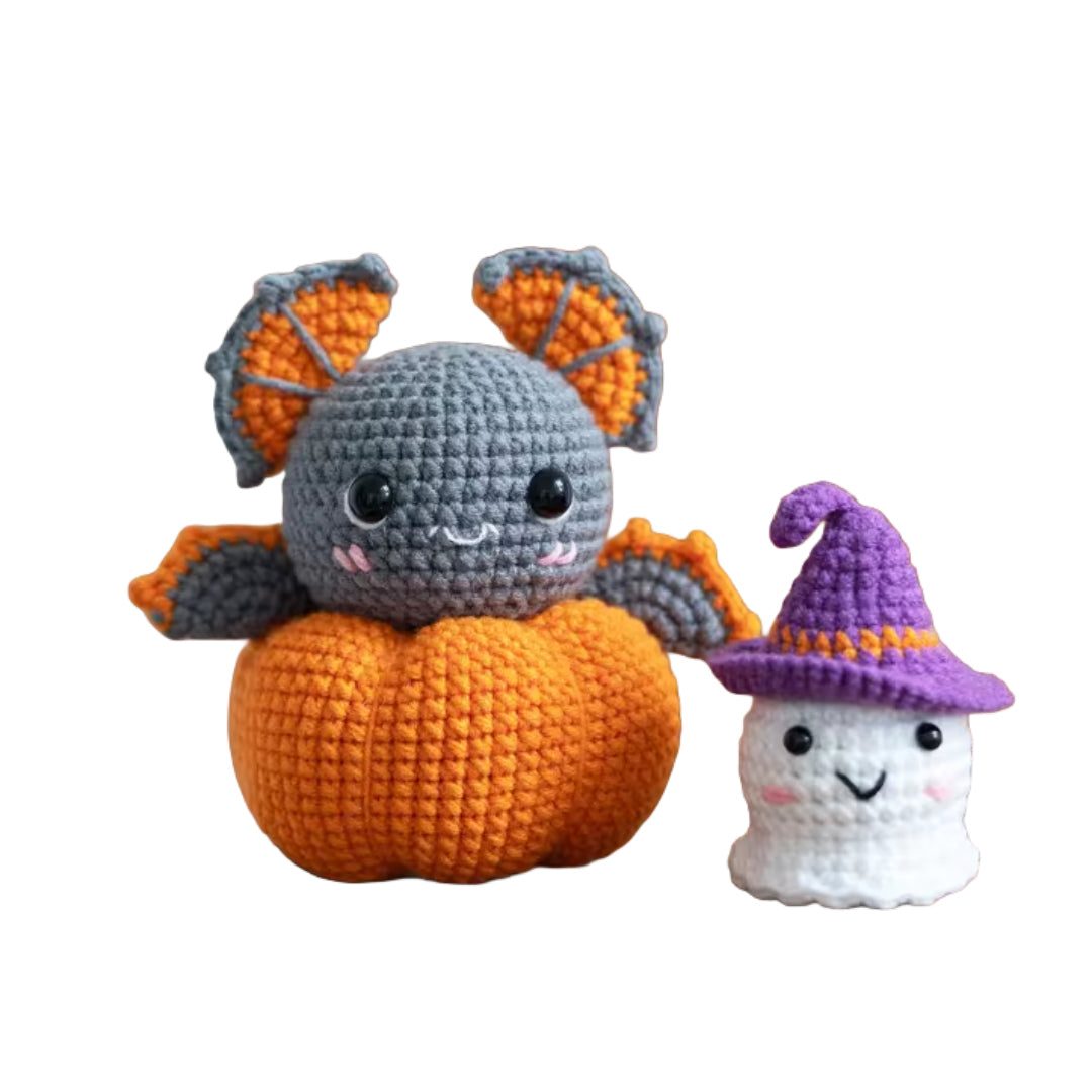 Halloween Bat In Pumpkin with Ghost Amigurumi Kit