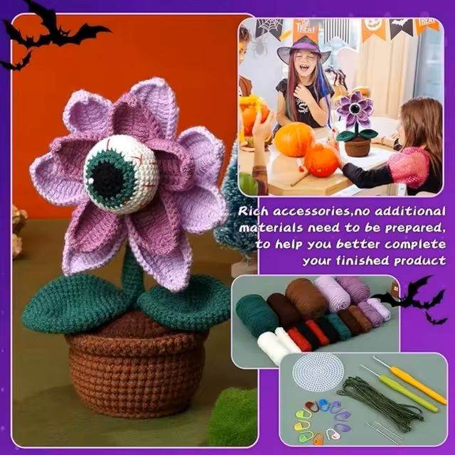 Halloween purple eyeball flower crochet kit