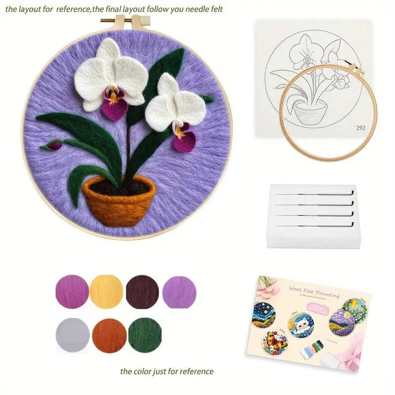 2d needle felting kit-wisteria wool painting-orchid-pansy felting kit