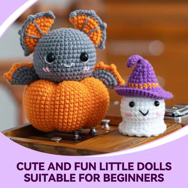 Halloween Bat In Pumpkin with Ghost Amigurumi Kit