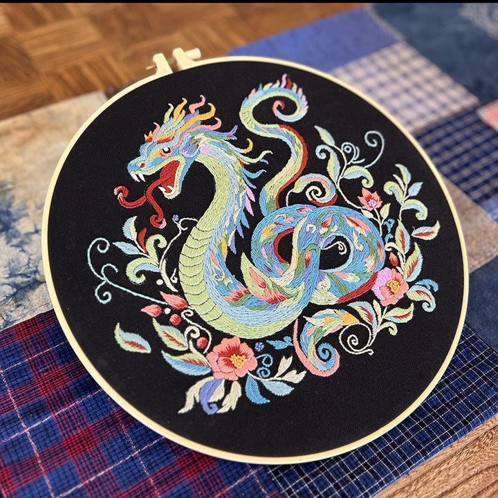 Oriental Snake Embroidery Kit 30cm Hoop 4 Designs Dragon Snake stamped cross stich embroidery DIY Craft Set suitable