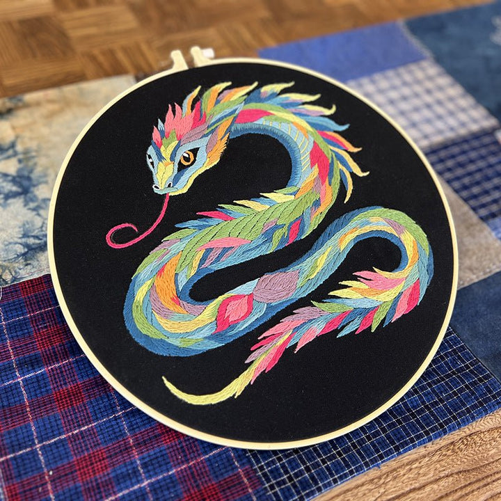 Oriental Snake Embroidery Kit 30cm Hoop 4 Designs Dragon Snake stamped cross stich embroidery DIY Craft Set suitable