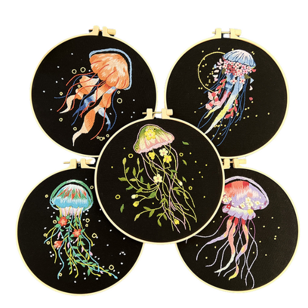 Jellyfish Embroidery Kit DIY-Stamped Cross Stitch-Perfect Craft Gift