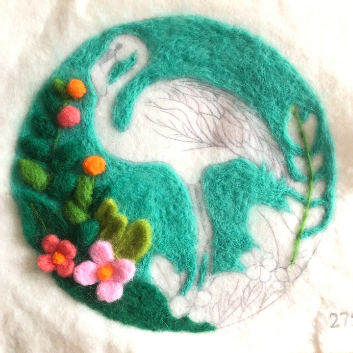 2D needle felting kit, pink flamingo needle felting, complete needle felting kit