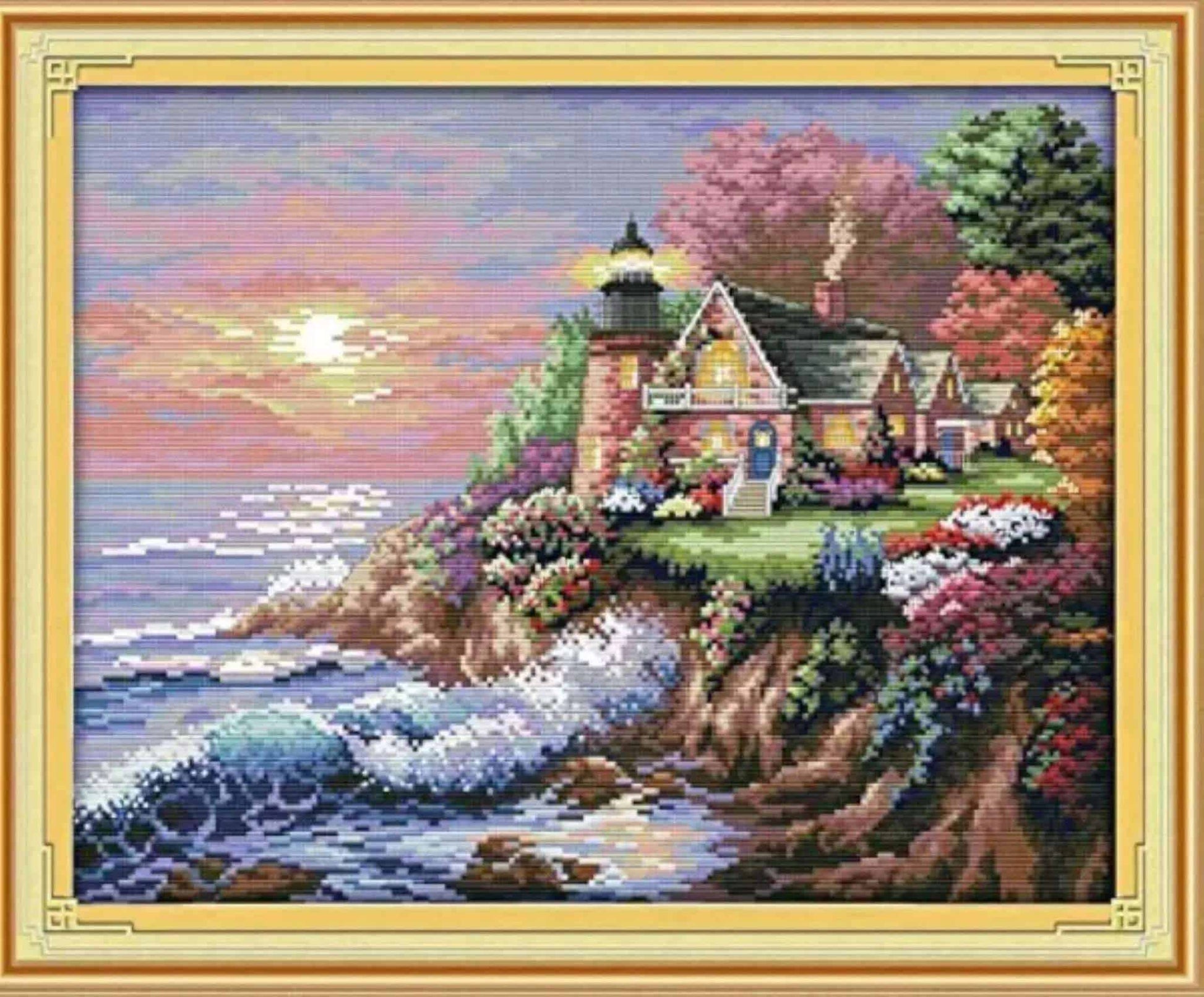 Seaside Light House Cross Stitch Kit DIY 11ct/14ct Stamped and Counted Cross Stitch , DIY Stamped Cross Stitch Cross Stitch Cross Stitch Joy Sunday