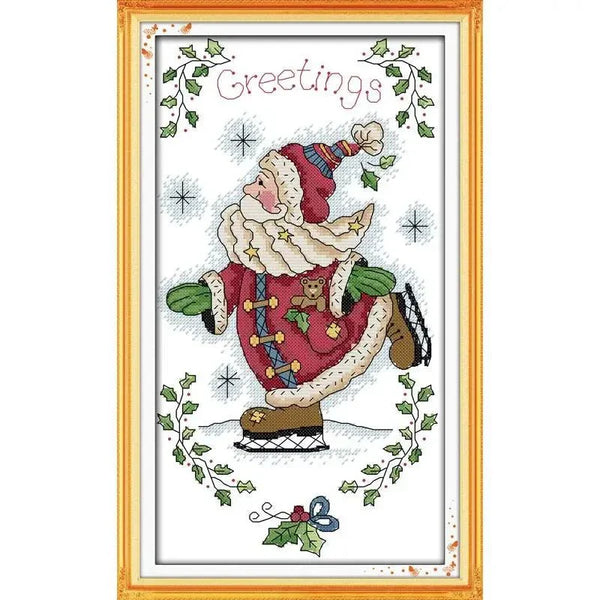 Skating Santa Claus Cross Stitch Kit