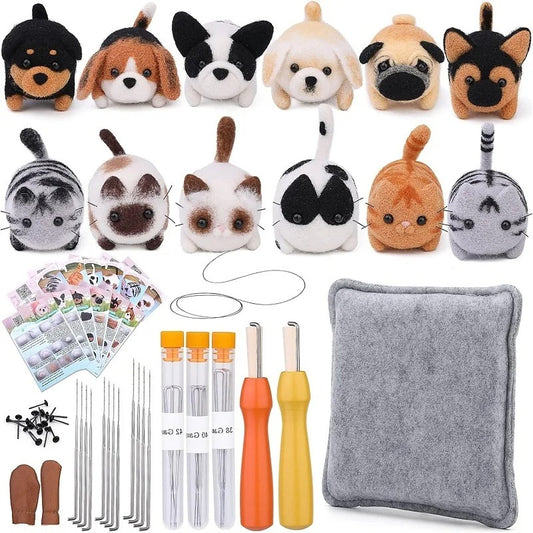 DIY Dog  and Cat Needle Felting Kit, 6 dogs 6 cats  needle felting kit, Beginner Needle Felting Adult