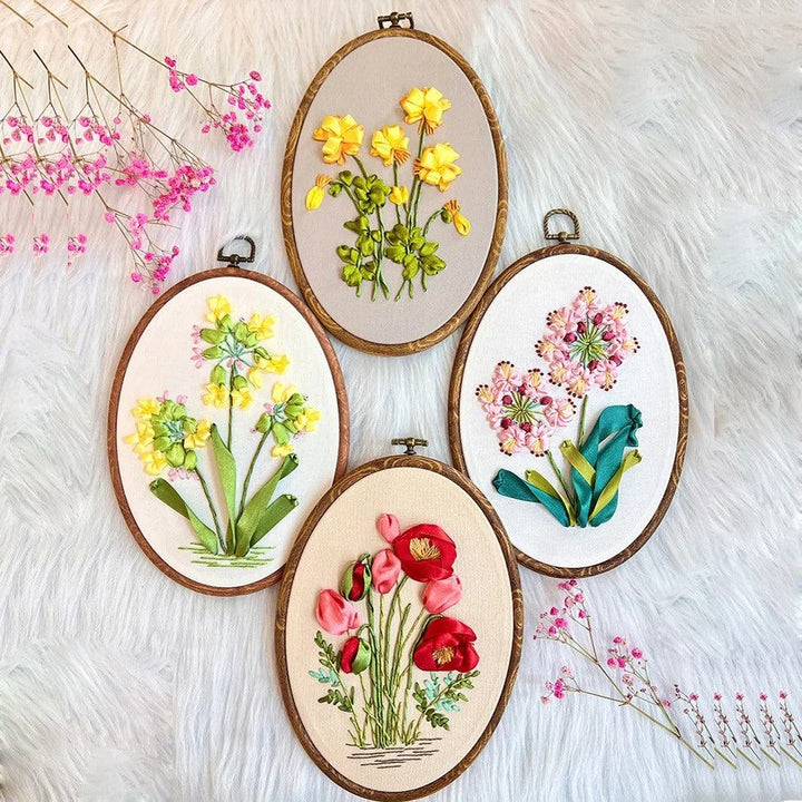 Silk Ribbon Embroidery Kits with Oval Frames