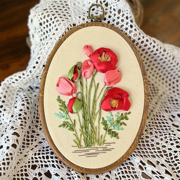 Silk Ribbon Embroidery Kits with Oval Frames