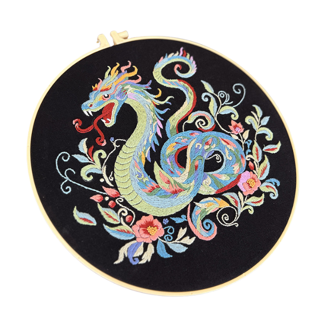 Oriental Snake Embroidery Kit 30cm Hoop 4 Designs Dragon Snake stamped cross stich embroidery DIY Craft Set suitable