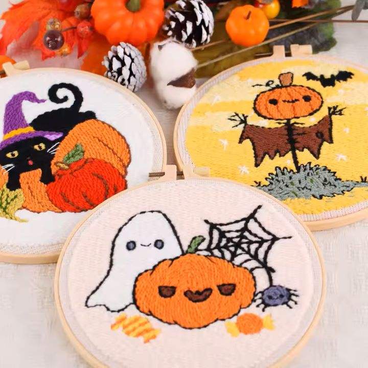 Halloween pumpkin punch needle embroidery kit