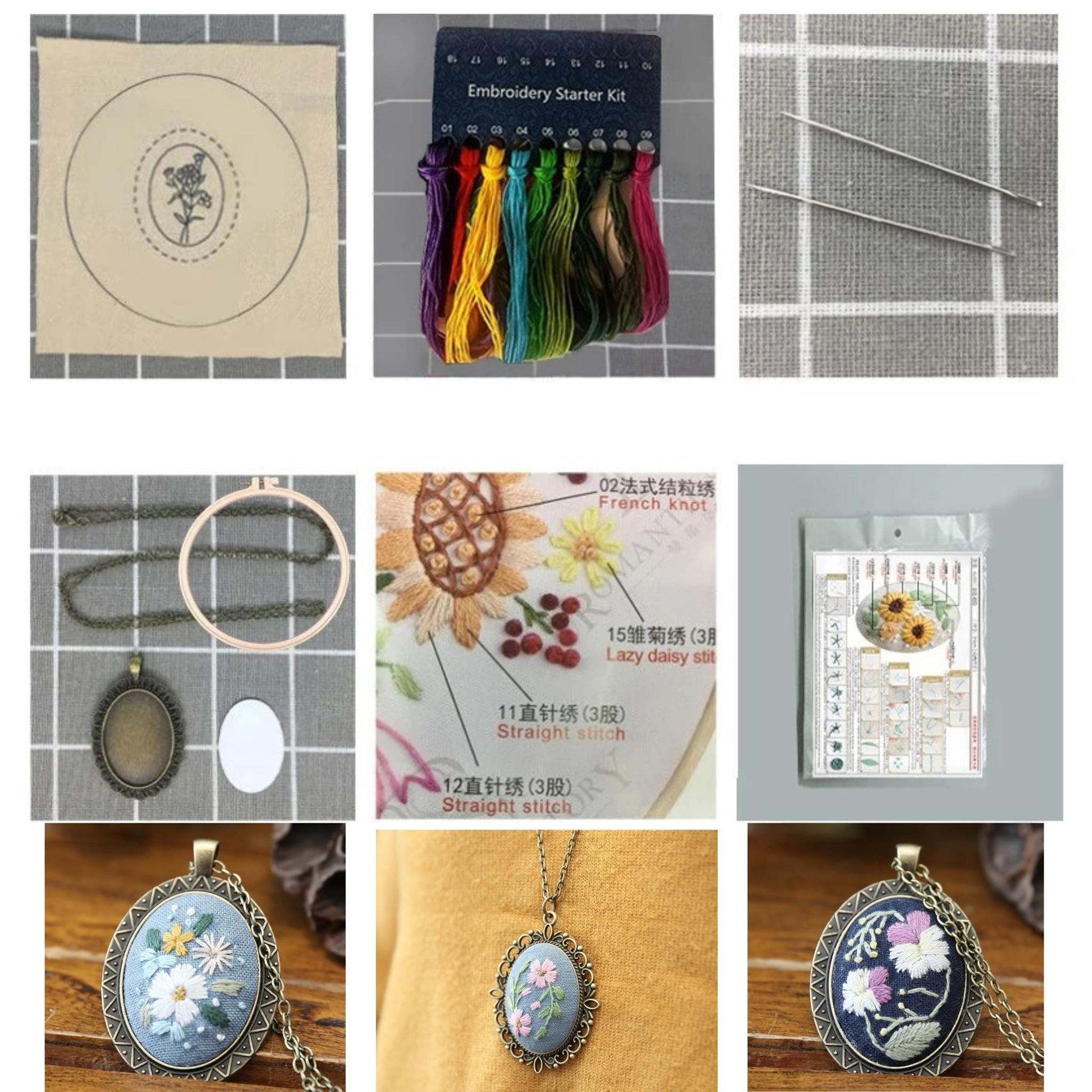 Flower Pendant Necklace Embroidery Kits