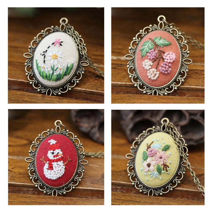 Flower Pendant Necklace Embroidery Kits