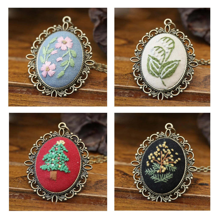 Flower Pendant Necklace Embroidery Kits