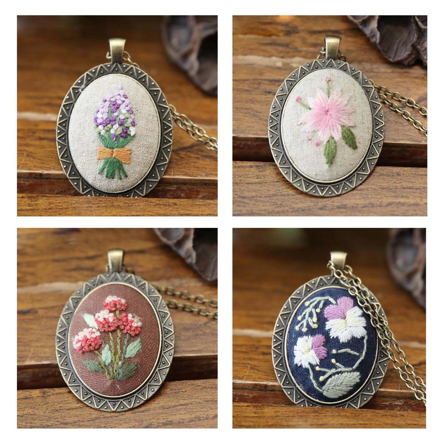 Flower Pendant Necklace Embroidery Kits