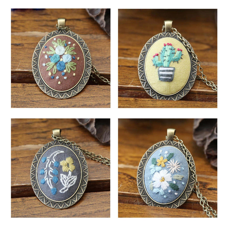 Flower Pendant Necklace Embroidery Kits