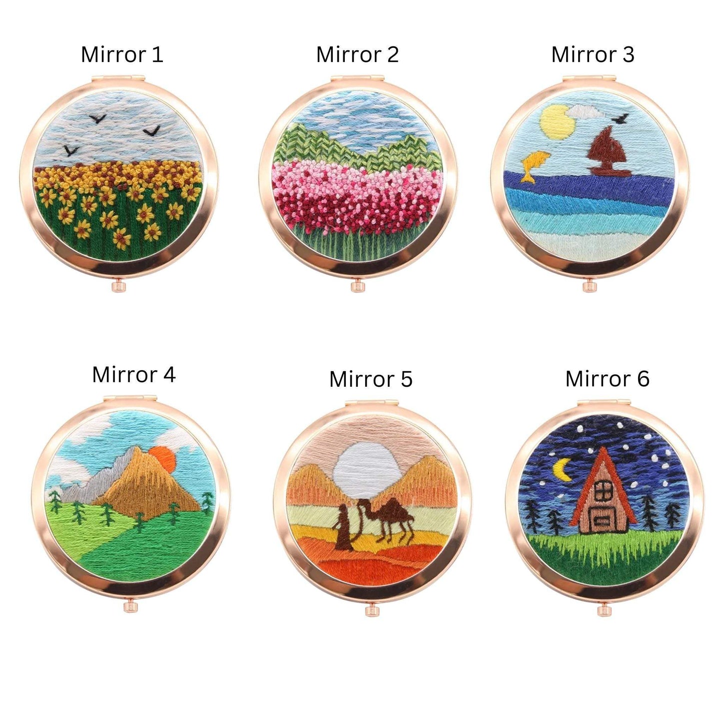 Compact Handbag Mirror Embroidery Kits