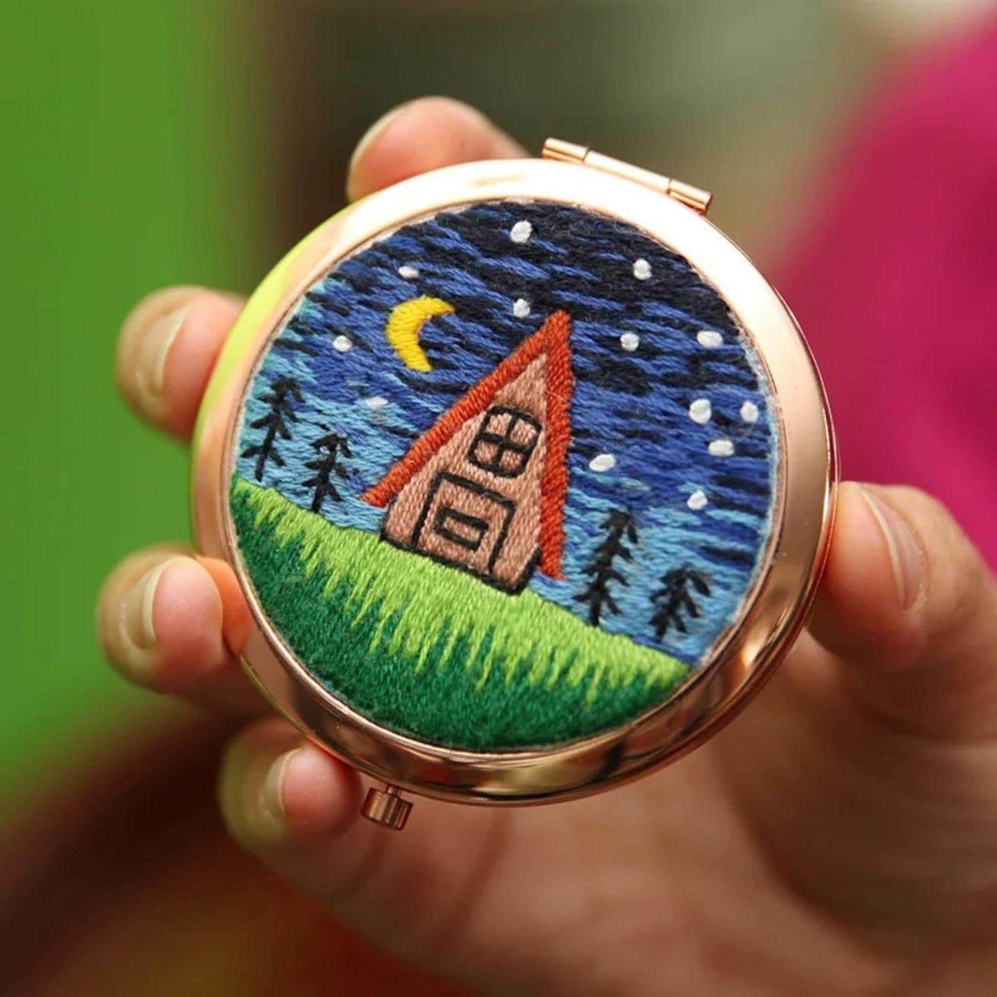 Compact Handbag Mirror Embroidery Kits