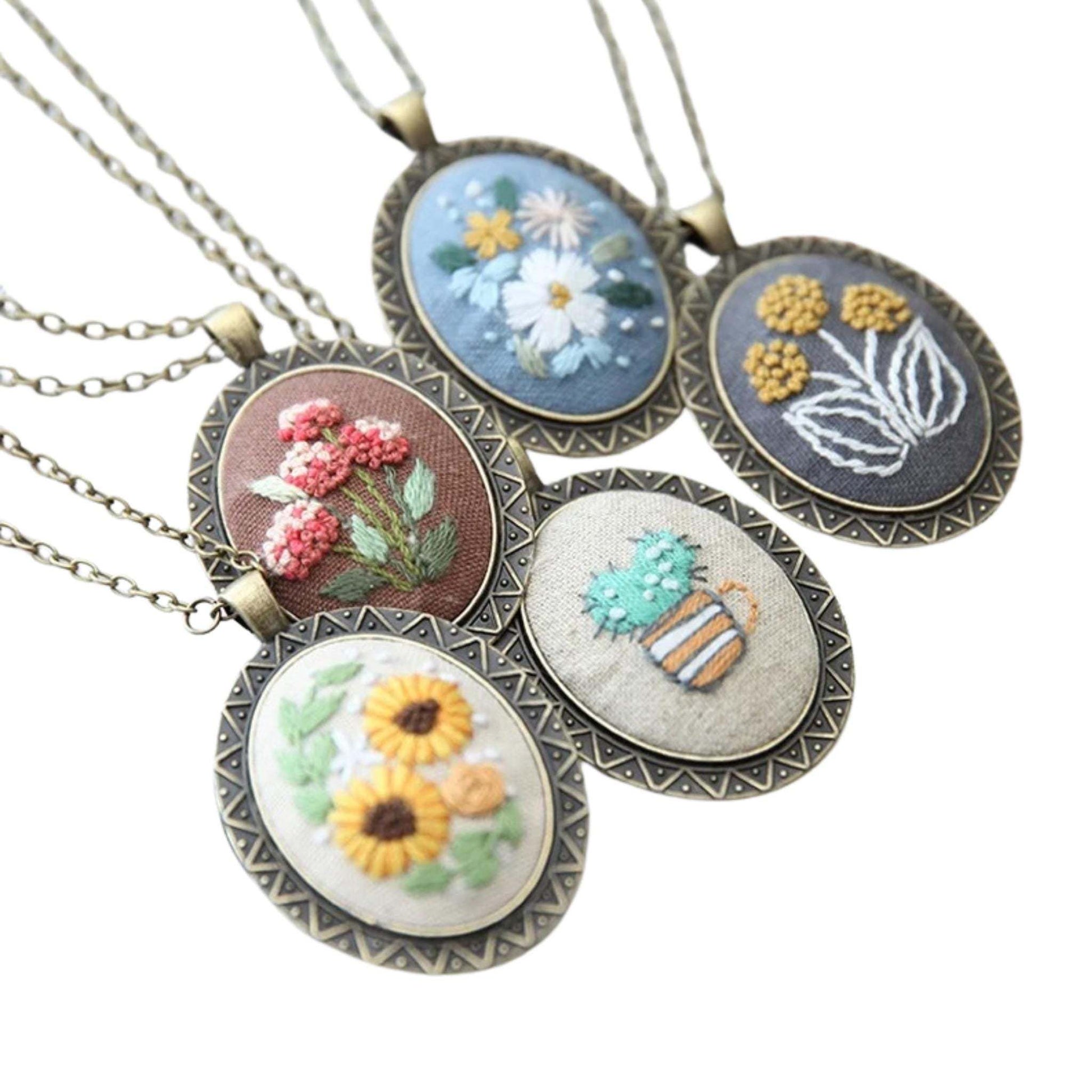 Flower Pendant Necklace Embroidery Kits