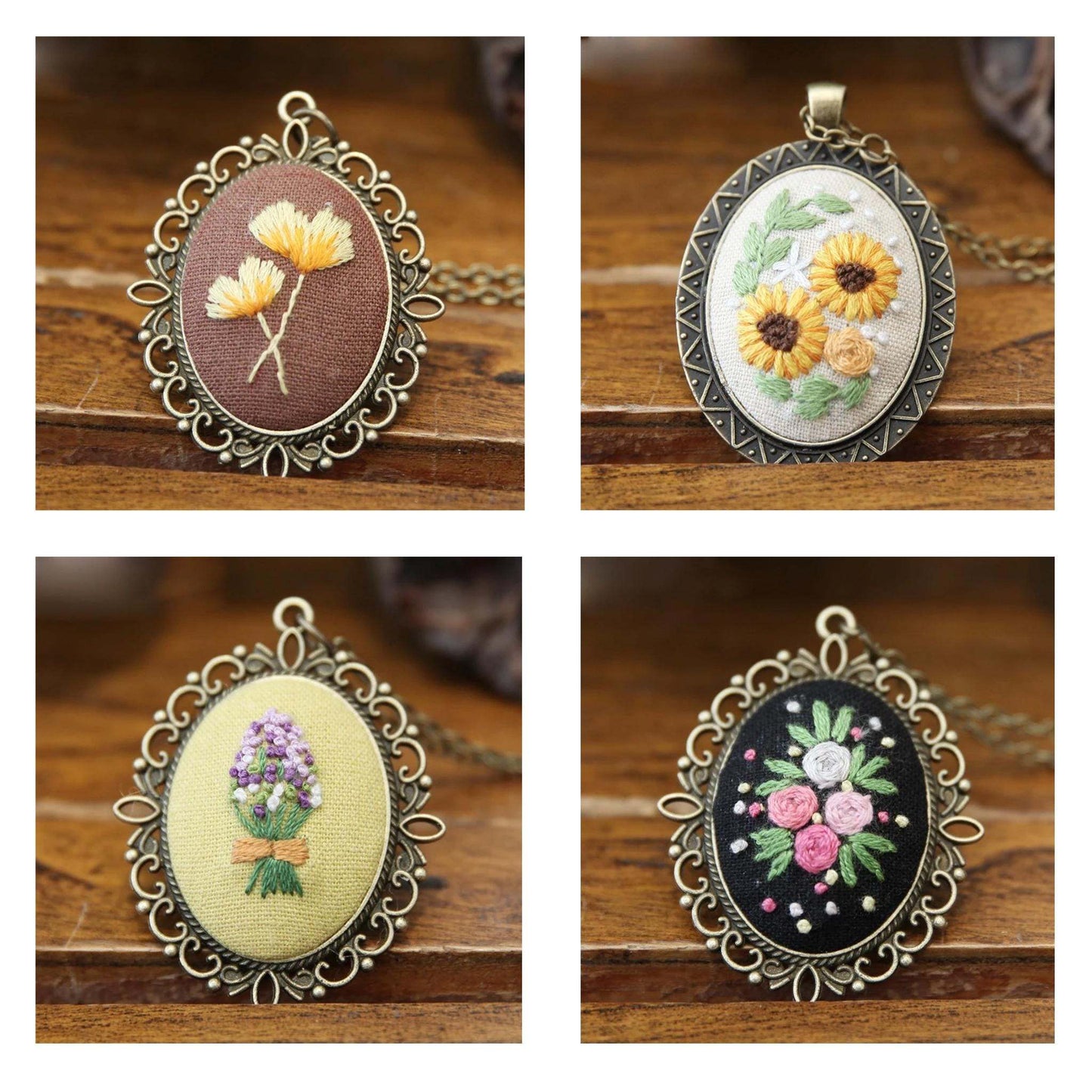 Flower Pendant Necklace Embroidery Kits