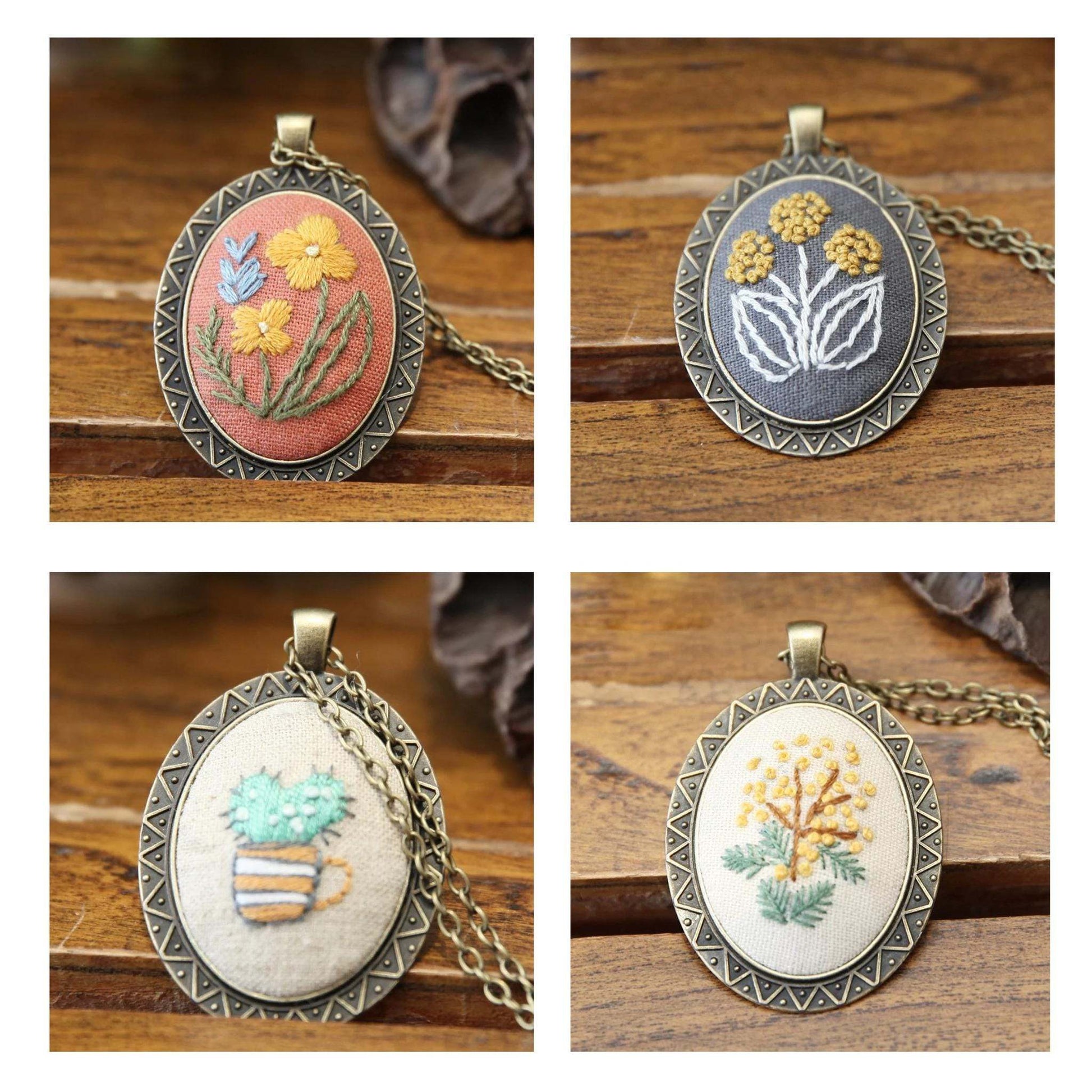 Flower Pendant Necklace Embroidery Kits