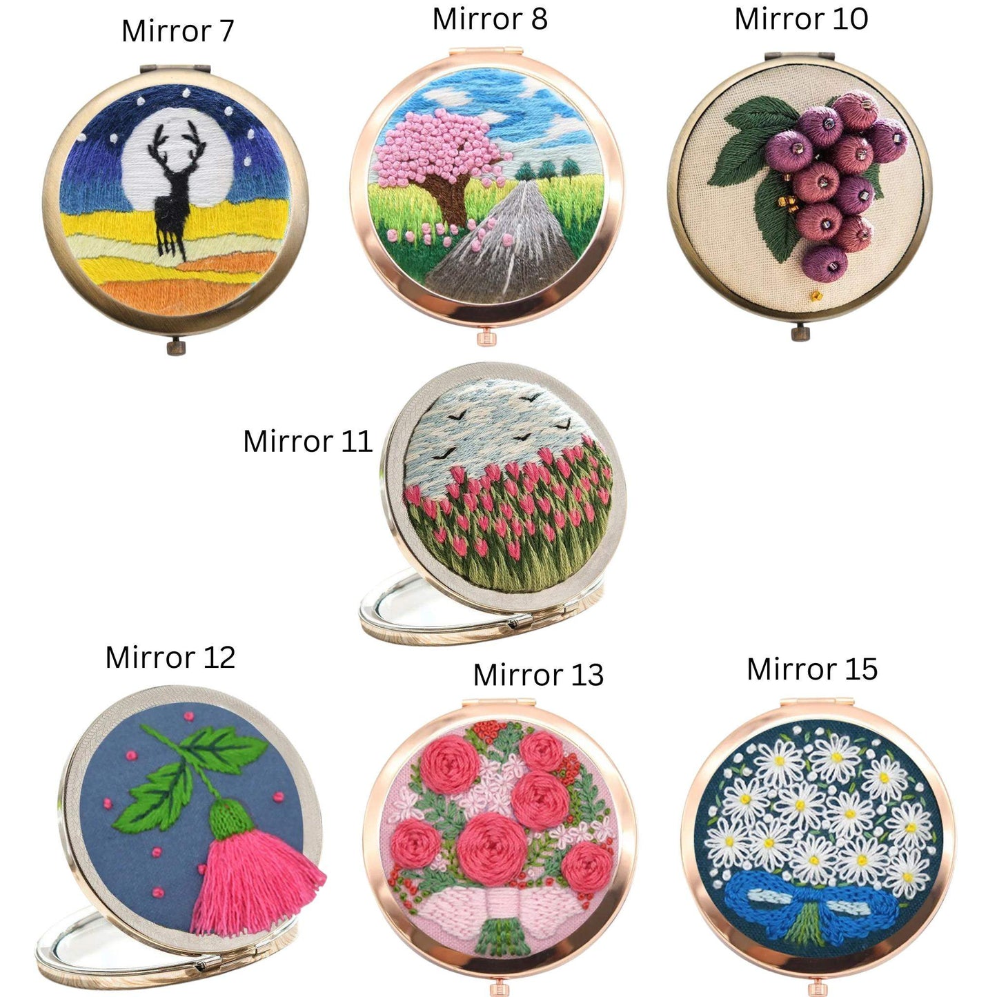 Compact Handbag Mirror Embroidery Kits