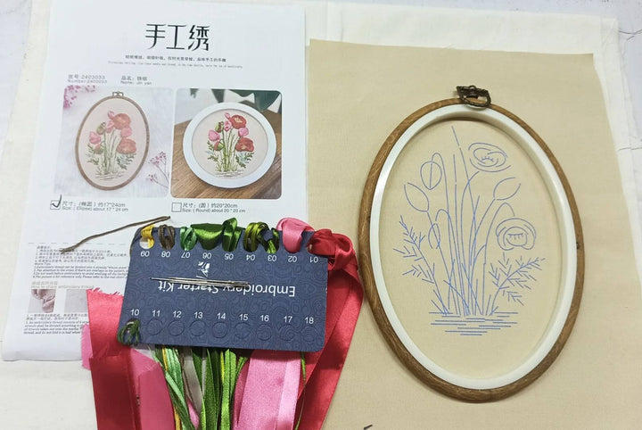 Silk Ribbon Embroidery Kits with Oval Frames